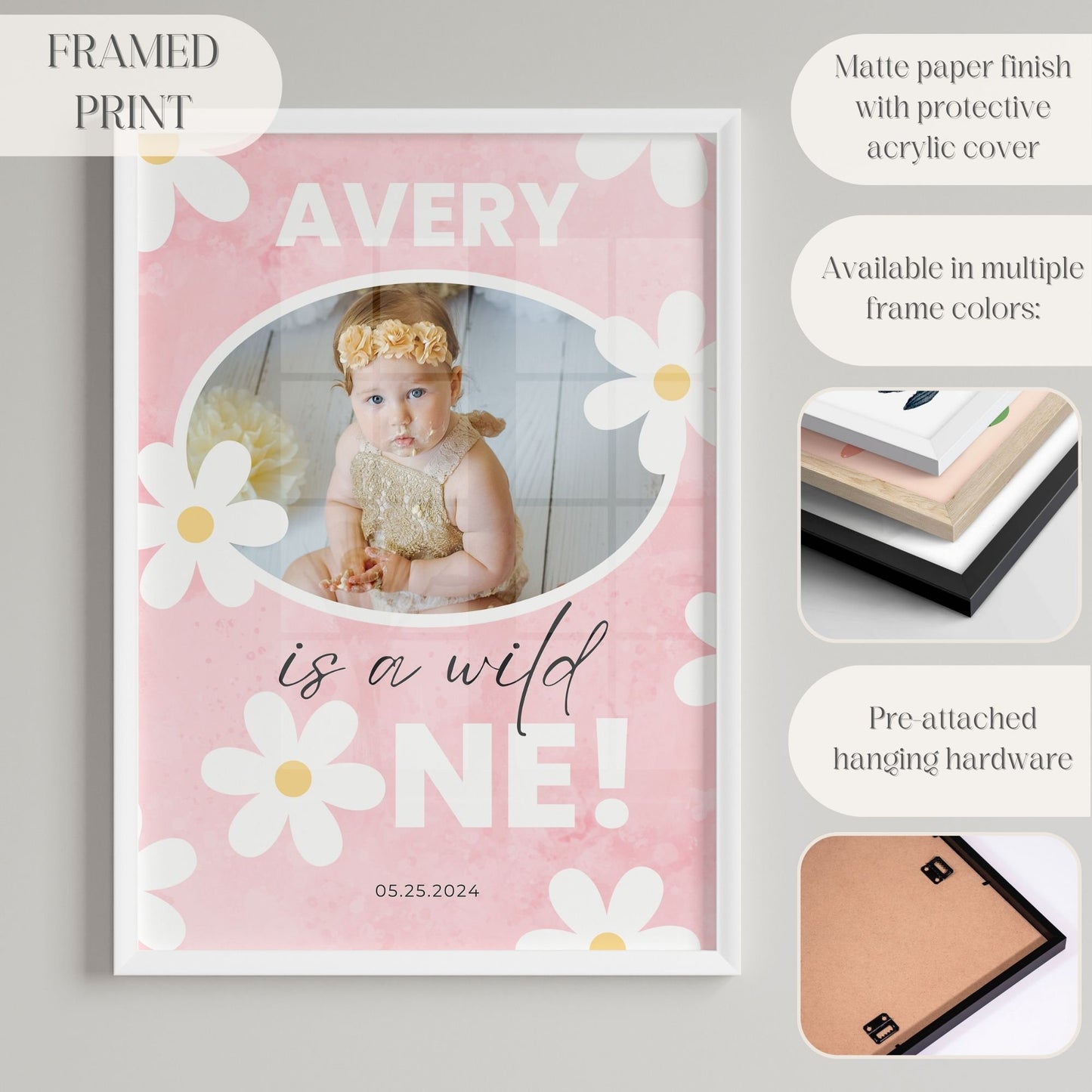 "Wild One" Floral Custom Photo First Birthday Welcome Sign - Magnolia Dane Co.