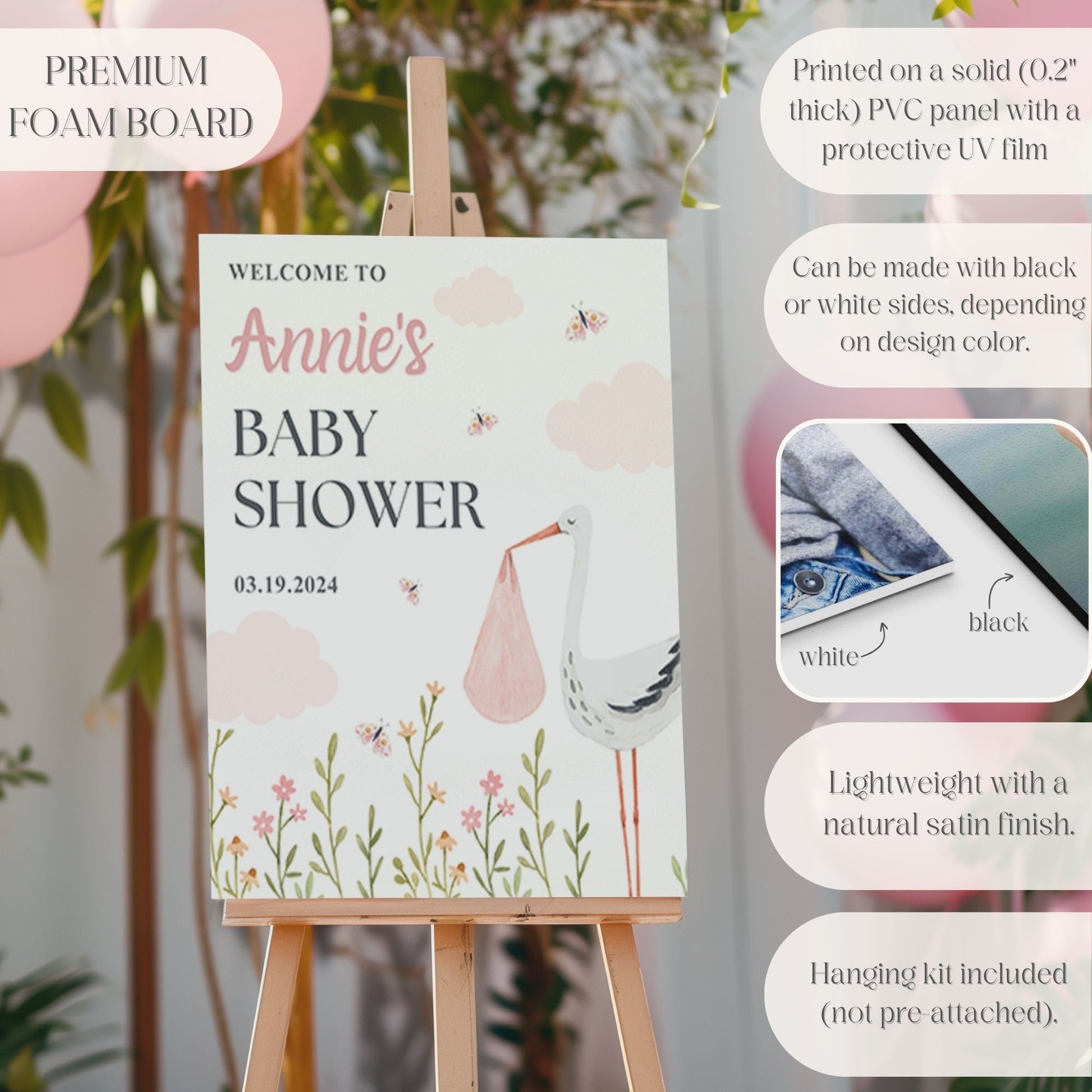 Pink Stork Baby Shower Welcome Sign - Magnolia Dane Co.