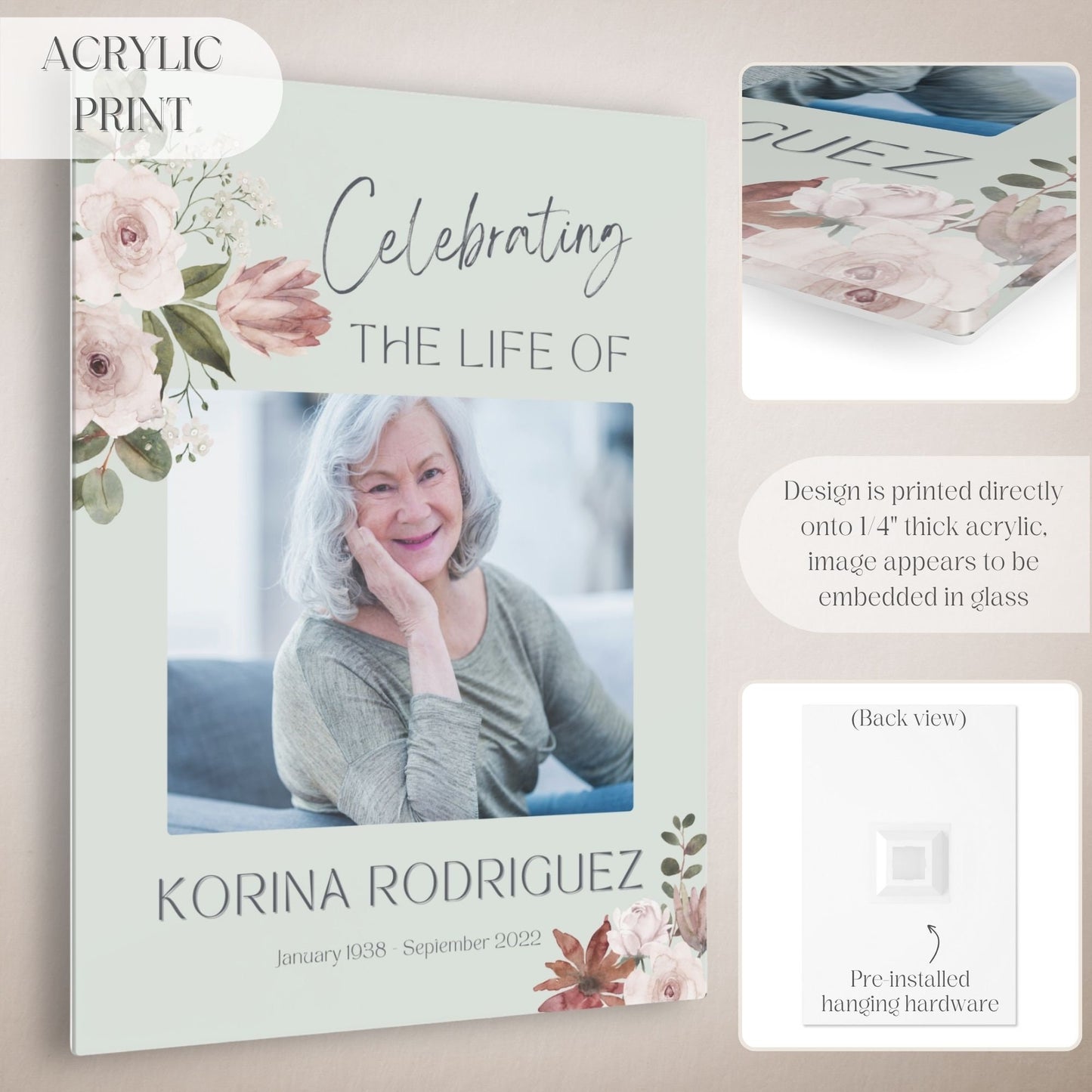 Delicate Floral Custom Photo Celebration of Life Welcome Sign - Magnolia Dane Co.