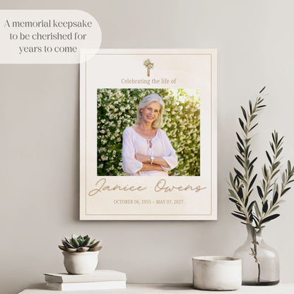 Simple Religious Custom Photo Celebration of Life Welcome Sign - Magnolia Dane Co.