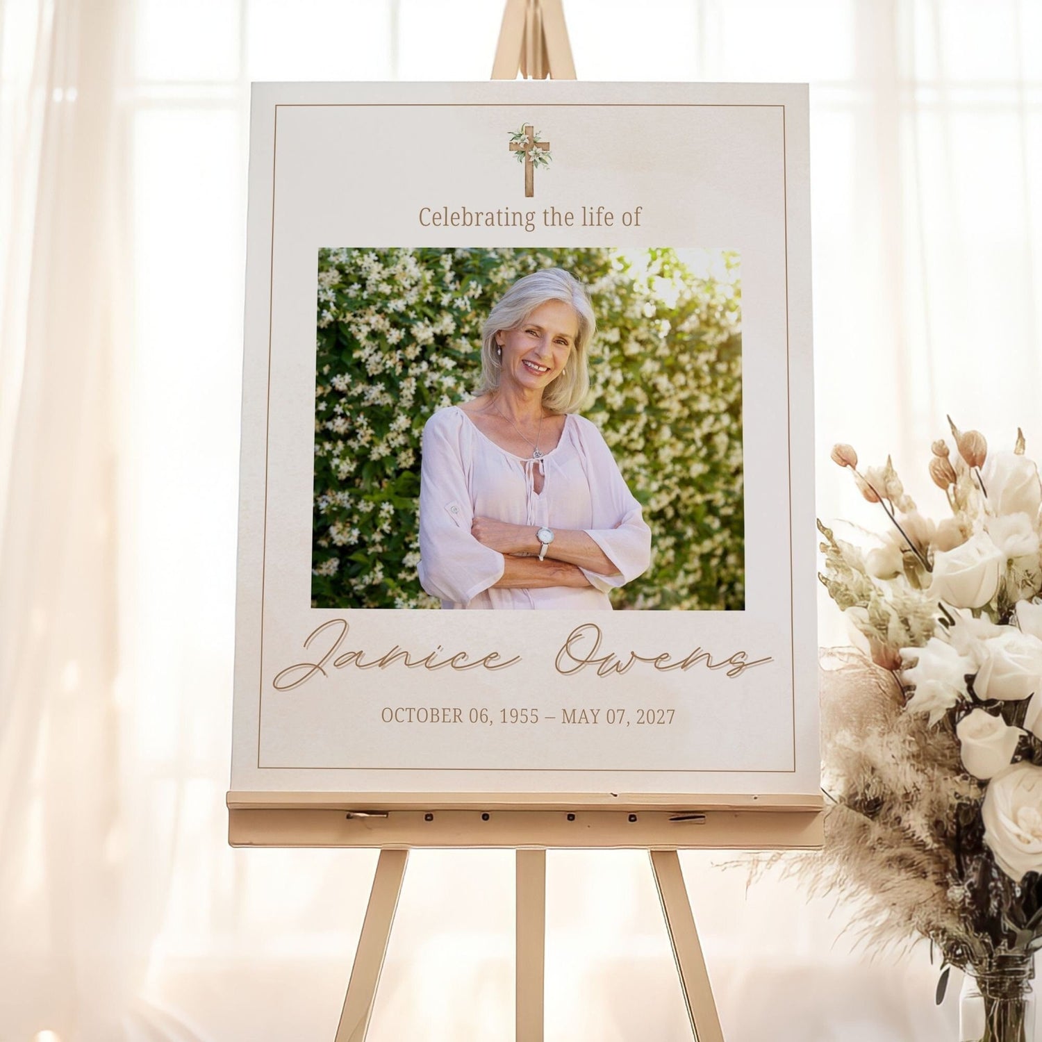 Simple Religious Custom Photo Celebration of Life Welcome Sign - Magnolia Dane Co.