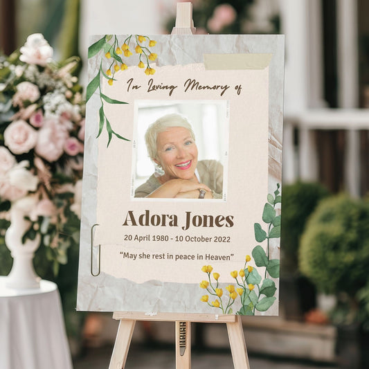 Scrapbook Custom Photo Celebration of Life Welcome Sign - Magnolia Dane Co.