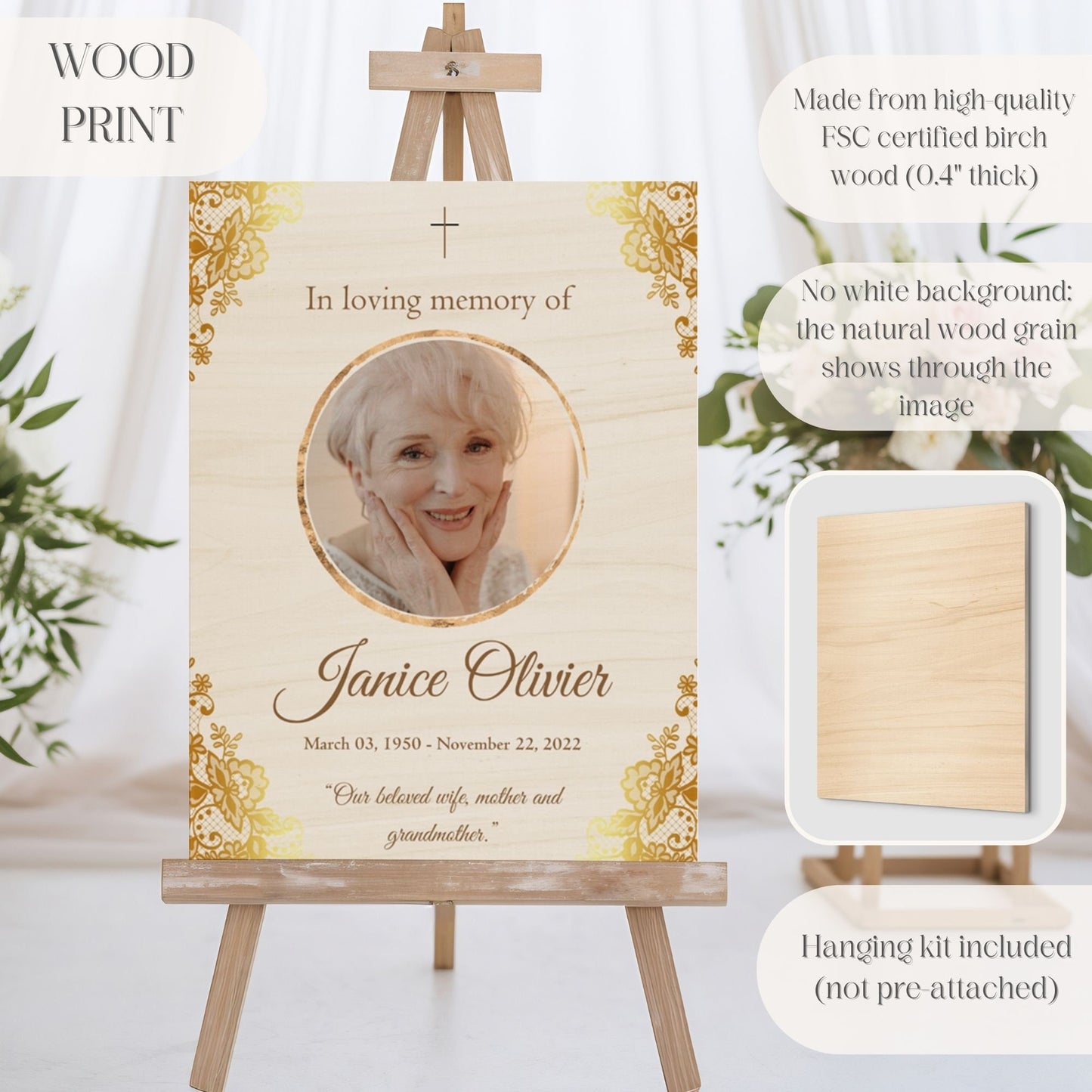 Gold Lace Custom Photo Celebration of Life Welcome Sign - Magnolia Dane Co.