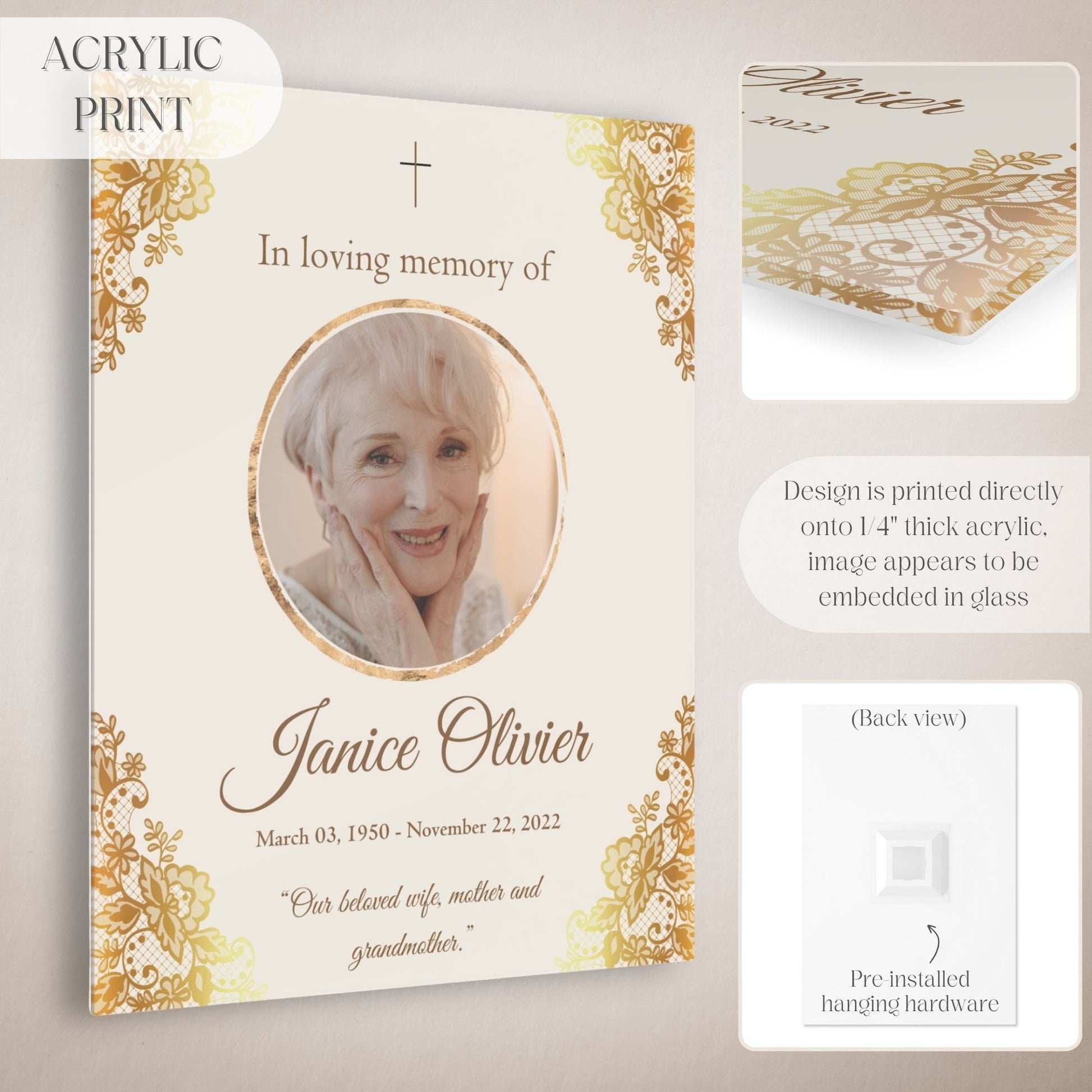 Gold Lace Custom Photo Celebration of Life Welcome Sign - Magnolia Dane Co.