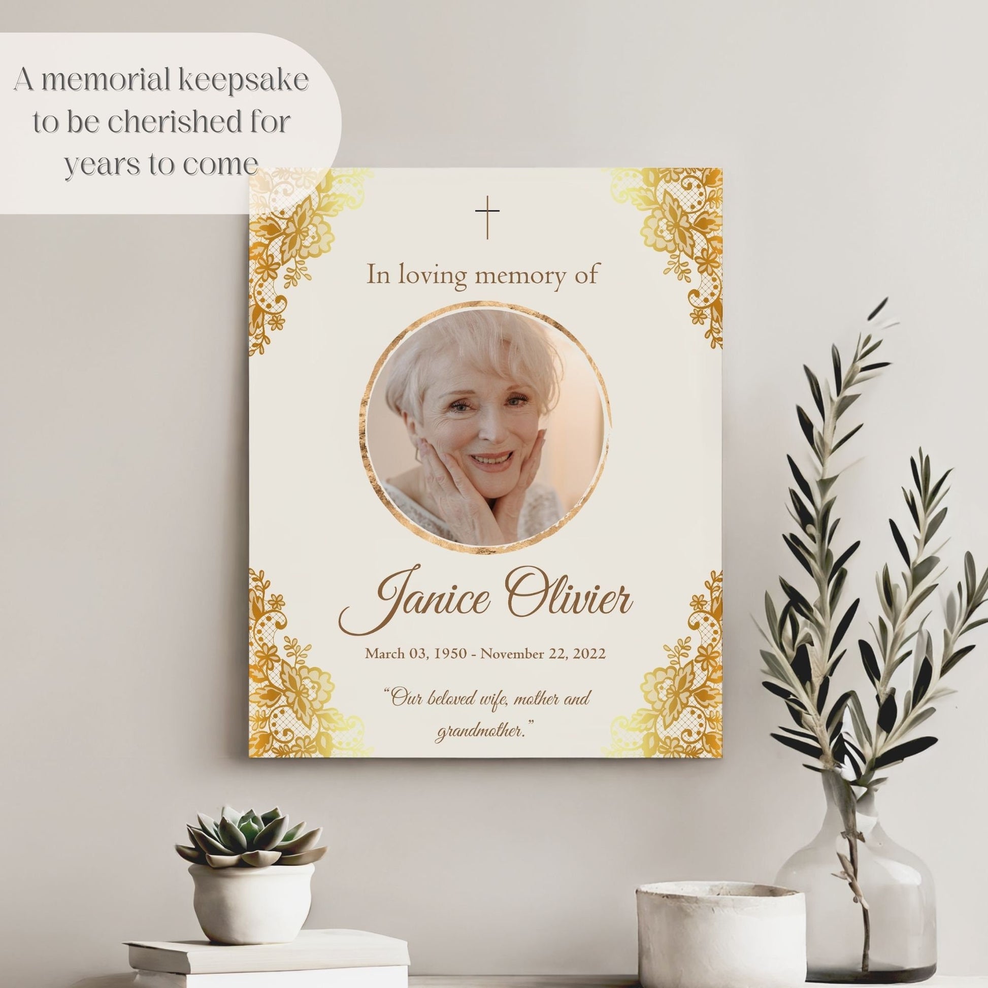 Gold Lace Custom Photo Celebration of Life Welcome Sign - Magnolia Dane Co.