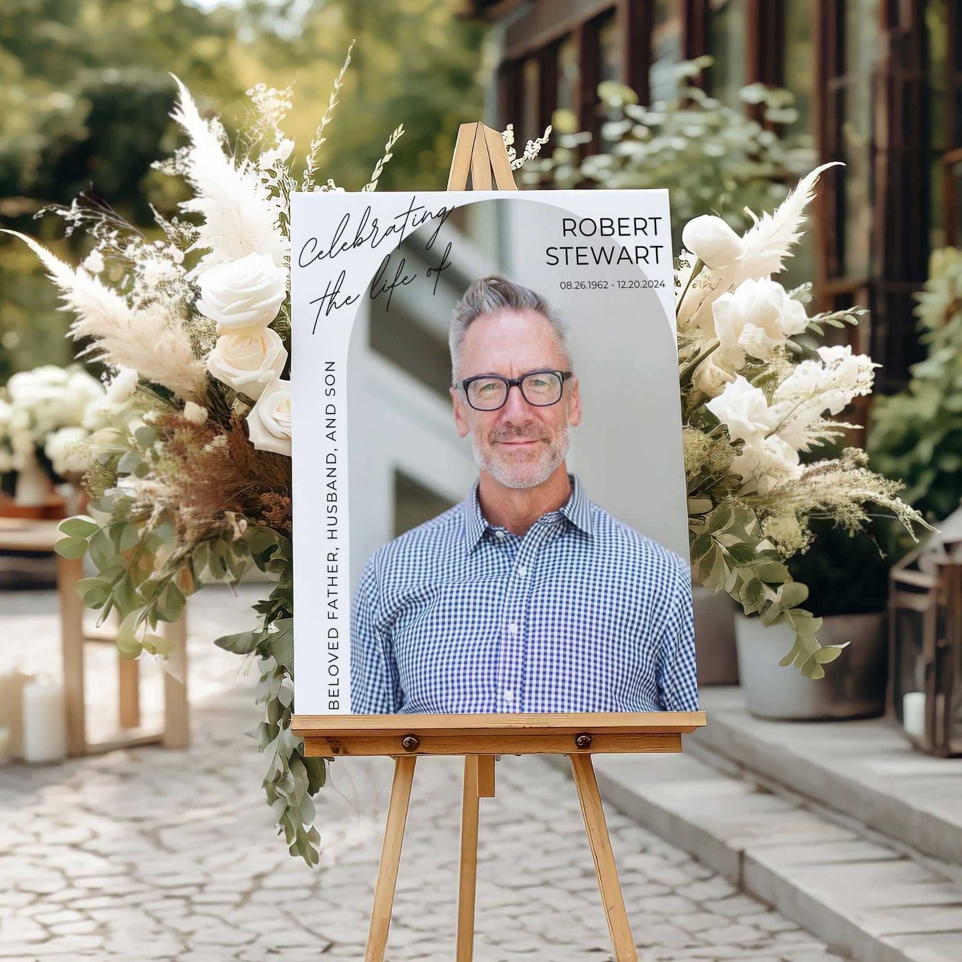 Modern Arch Custom Photo Celebration of Life Welcome Sign - Magnolia Dane Co.