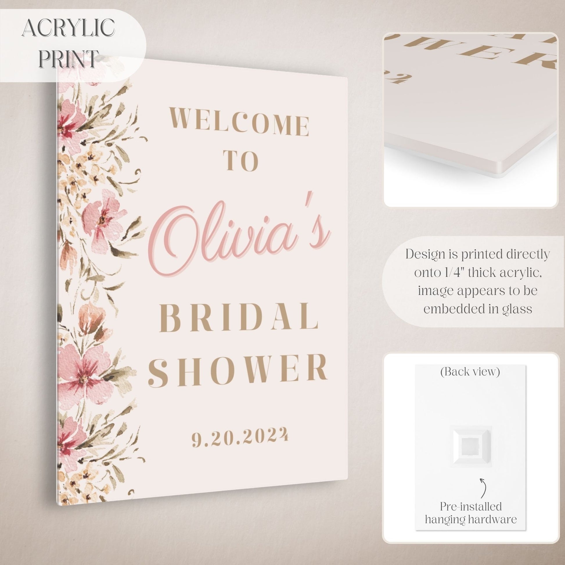 Neutral Floral Bridal Shower Welcome Sign - Magnolia Dane Co.