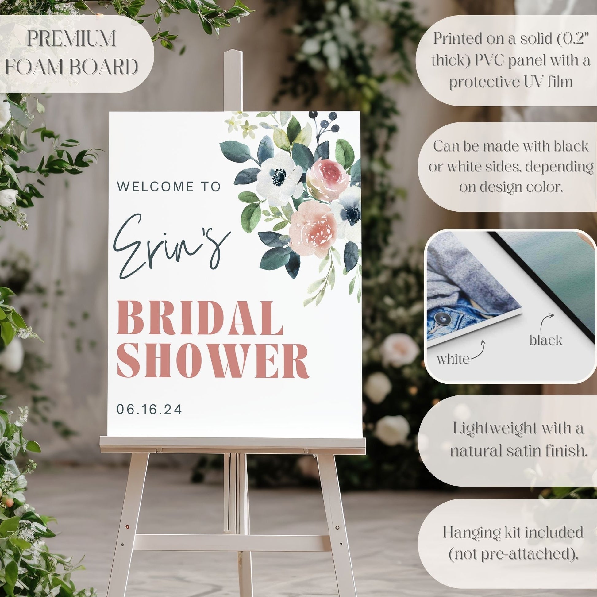 Simple Floral Bridal Shower Welcome Sign - Magnolia Dane Co.