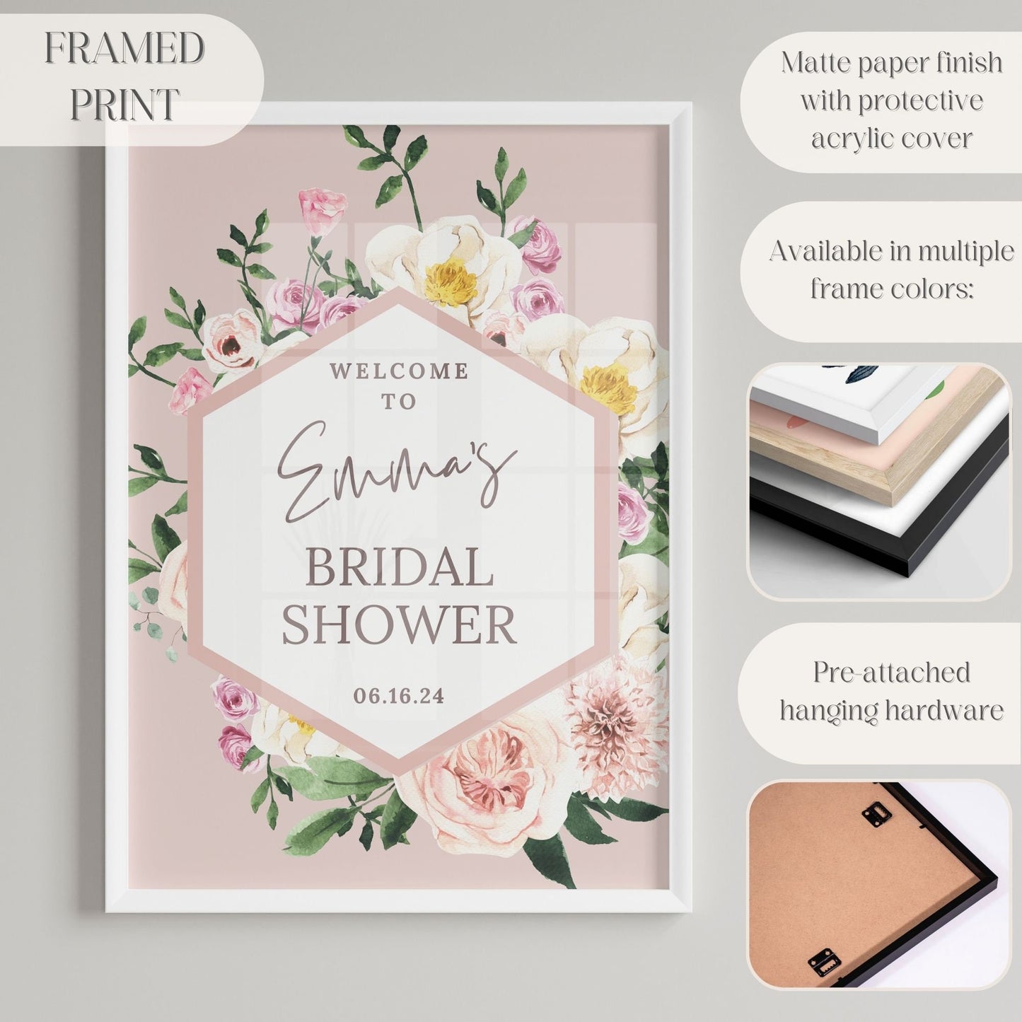 Floral Geometric Bridal Shower Welcome Sign - Magnolia Dane Co.