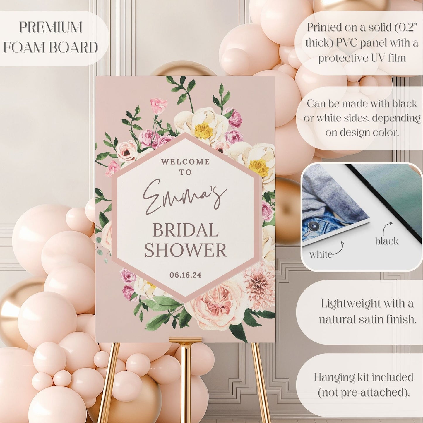 Floral Geometric Bridal Shower Welcome Sign - Magnolia Dane Co.