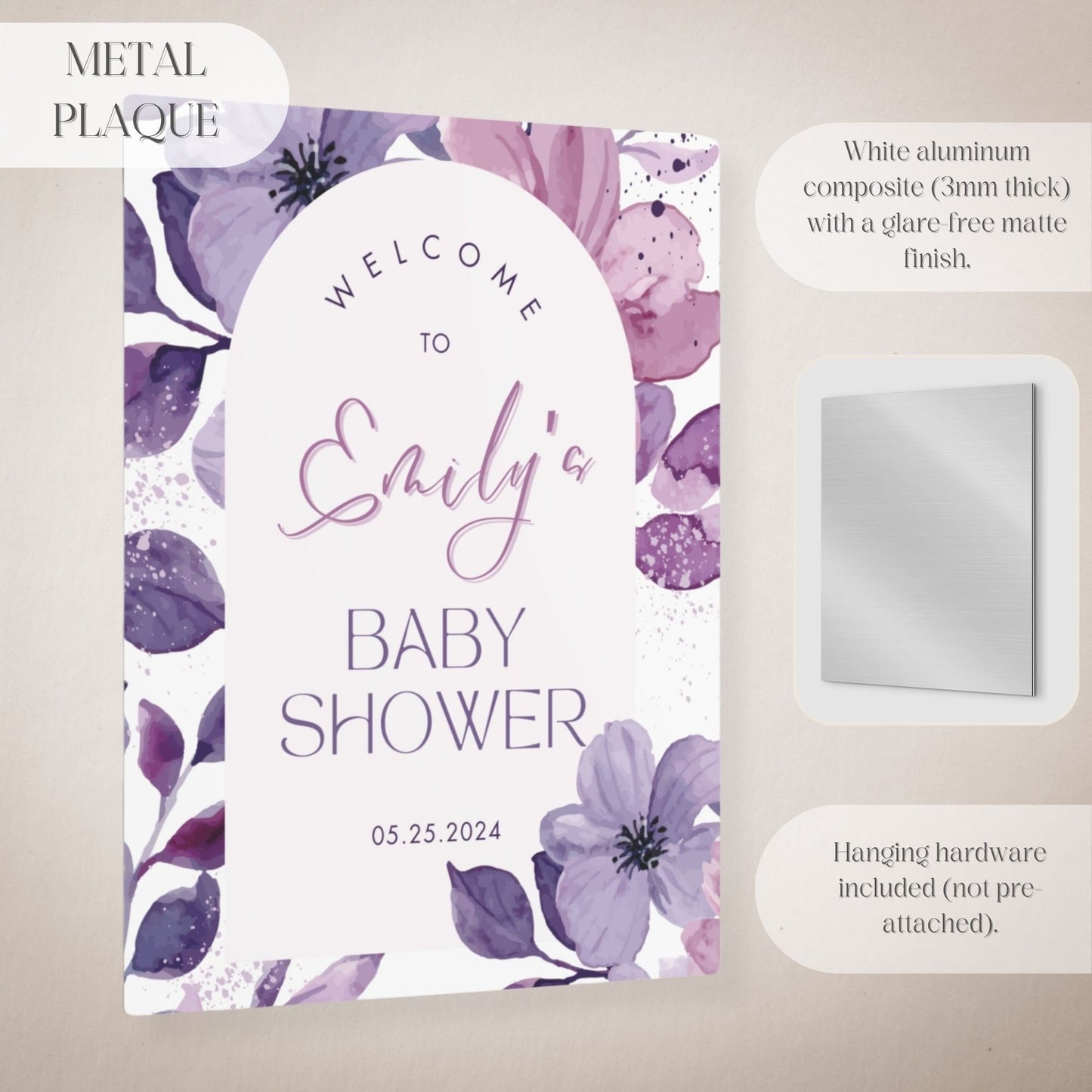 Purple Floral Baby Shower Welcome Sign