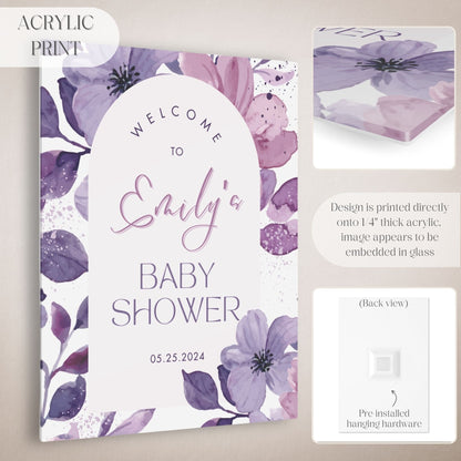 Purple Floral Baby Shower Welcome Sign