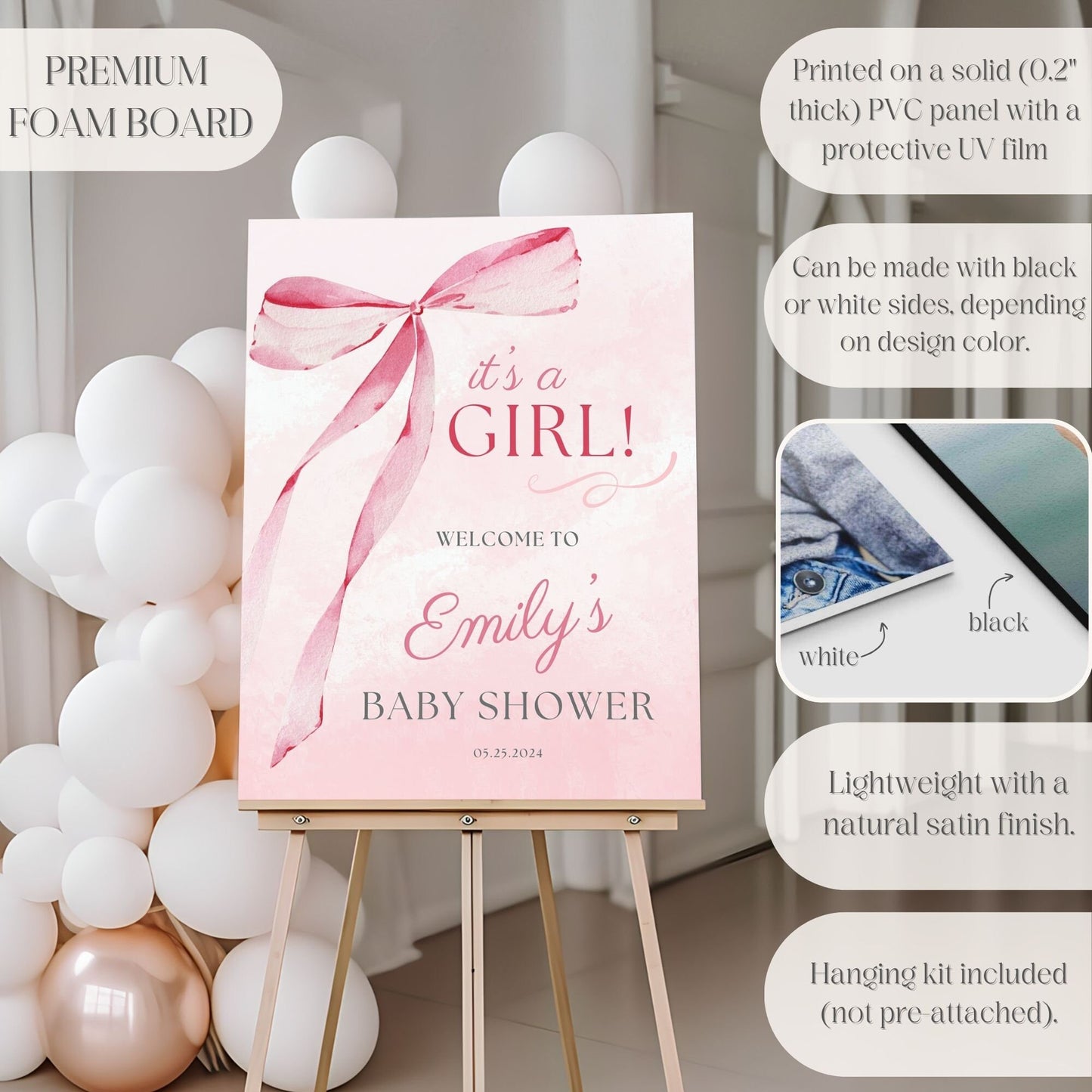 Pink Bow Coquette Baby Shower Welcome Sign