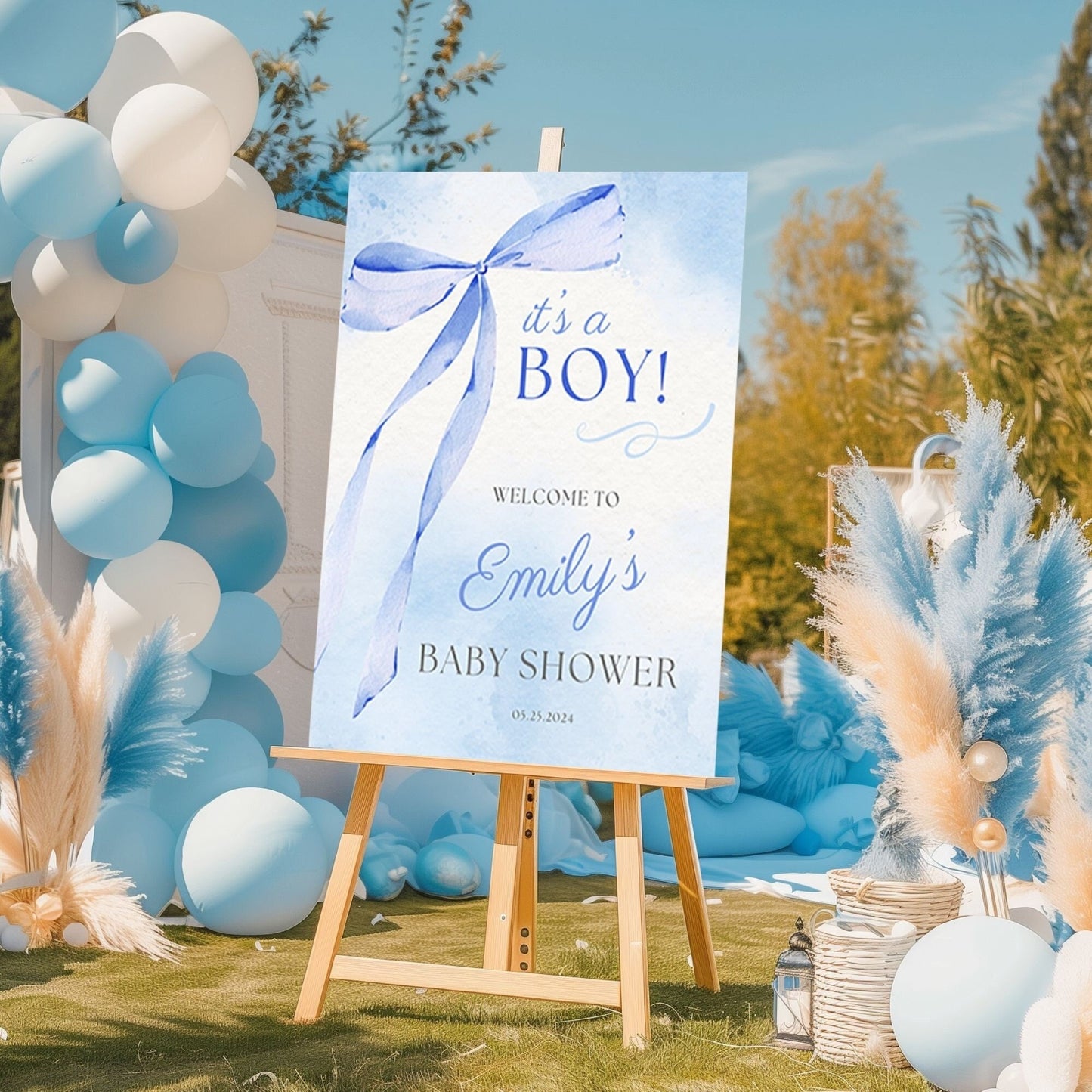 Blue Bow Coquette Baby Shower Welcome Sign - Magnolia Dane Co.