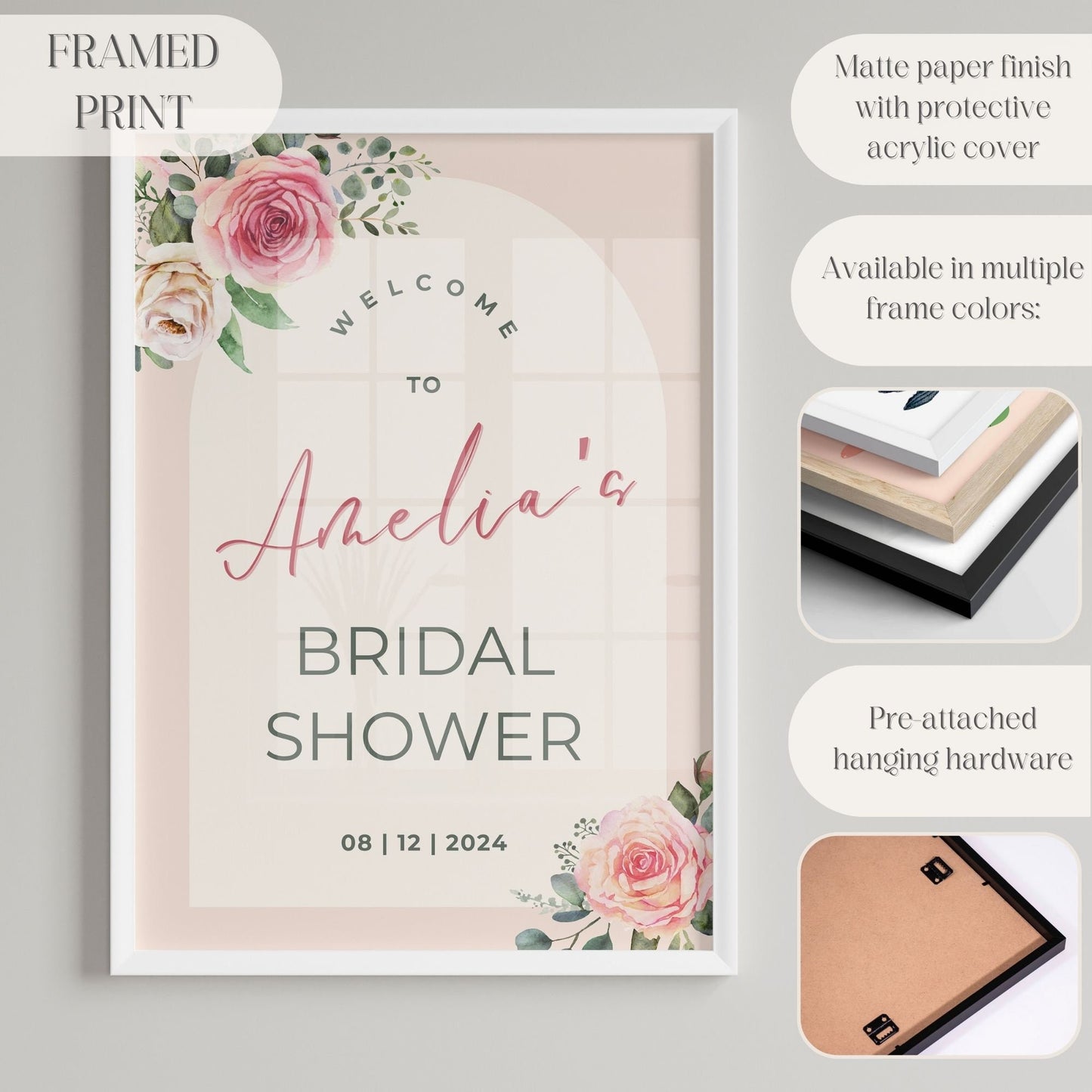 Pink Floral Arch Bridal Shower Welcome Sign - Magnolia Dane Co.