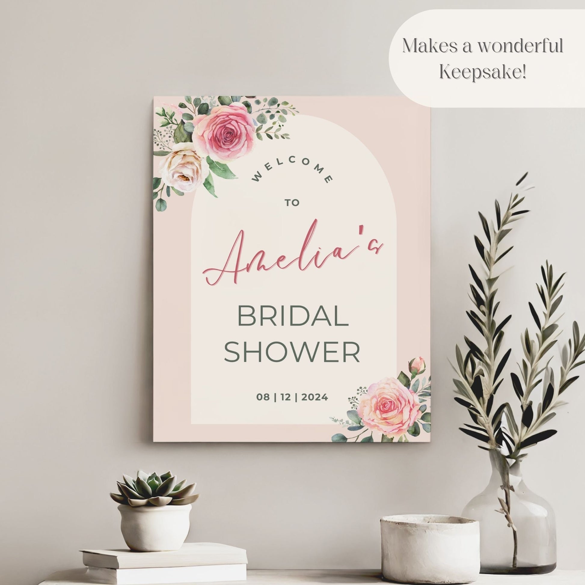 Pink Floral Arch Bridal Shower Welcome Sign - Magnolia Dane Co.