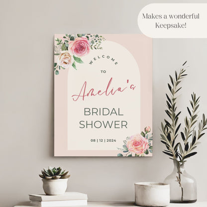 Pink Floral Arch Bridal Shower Welcome Sign - Magnolia Dane Co.