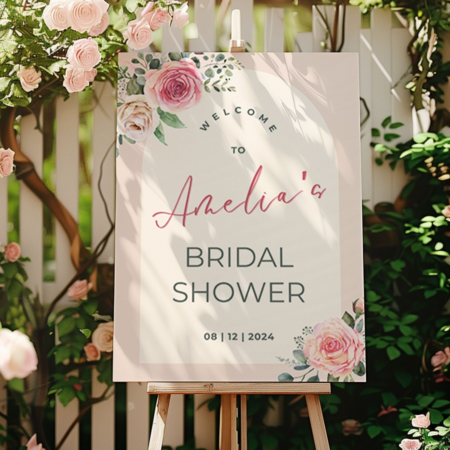 Pink Floral Arch Bridal Shower Welcome Sign - Magnolia Dane Co.