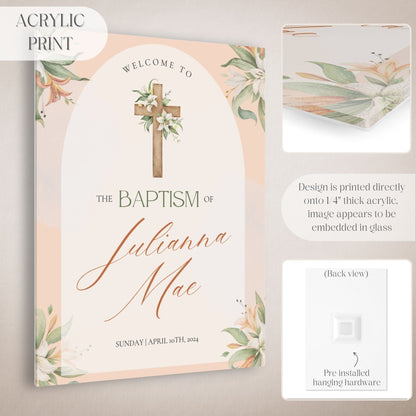 Peach Floral Baptism Welcome Sign - Magnolia Dane Co.