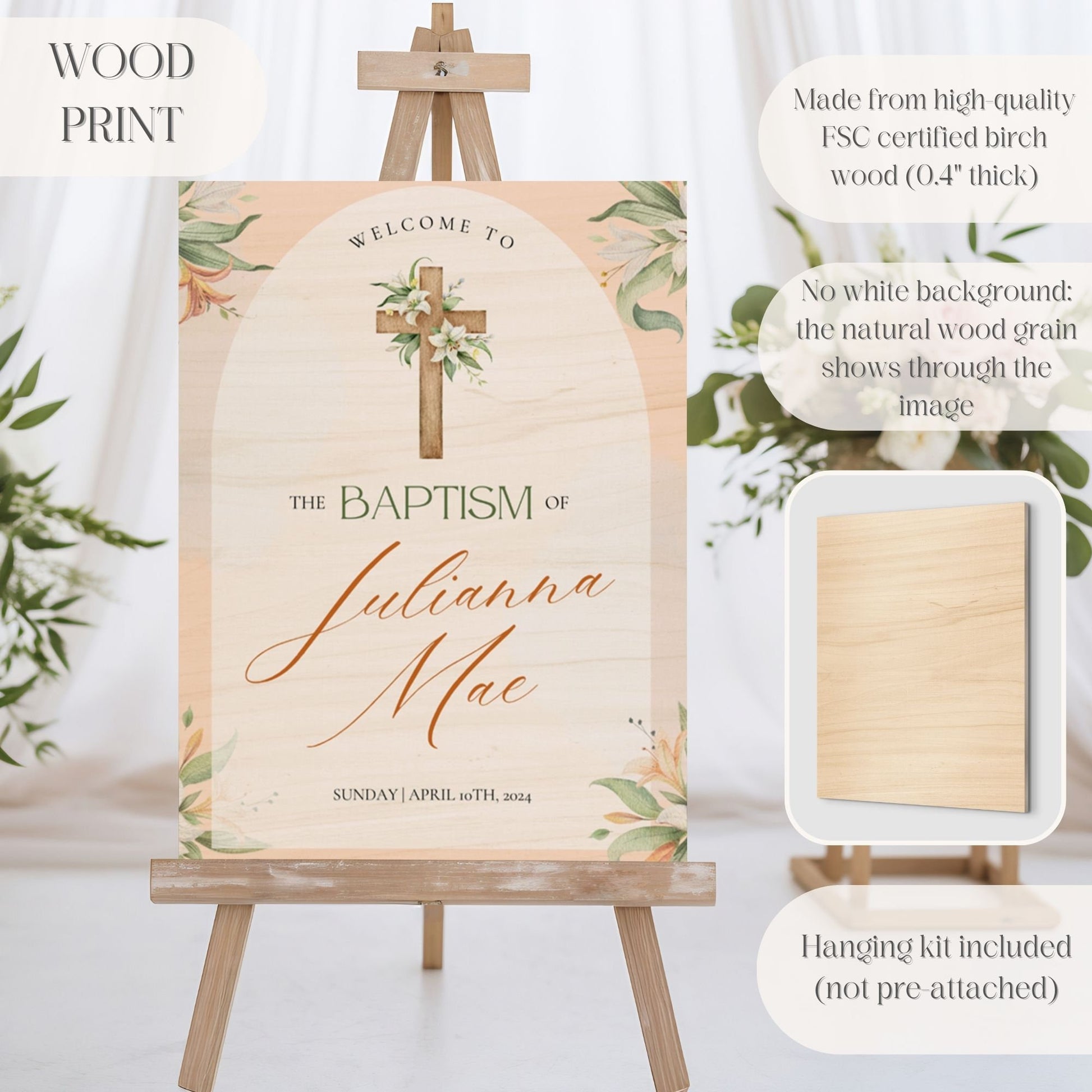 Peach Floral Baptism Welcome Sign - Magnolia Dane Co.