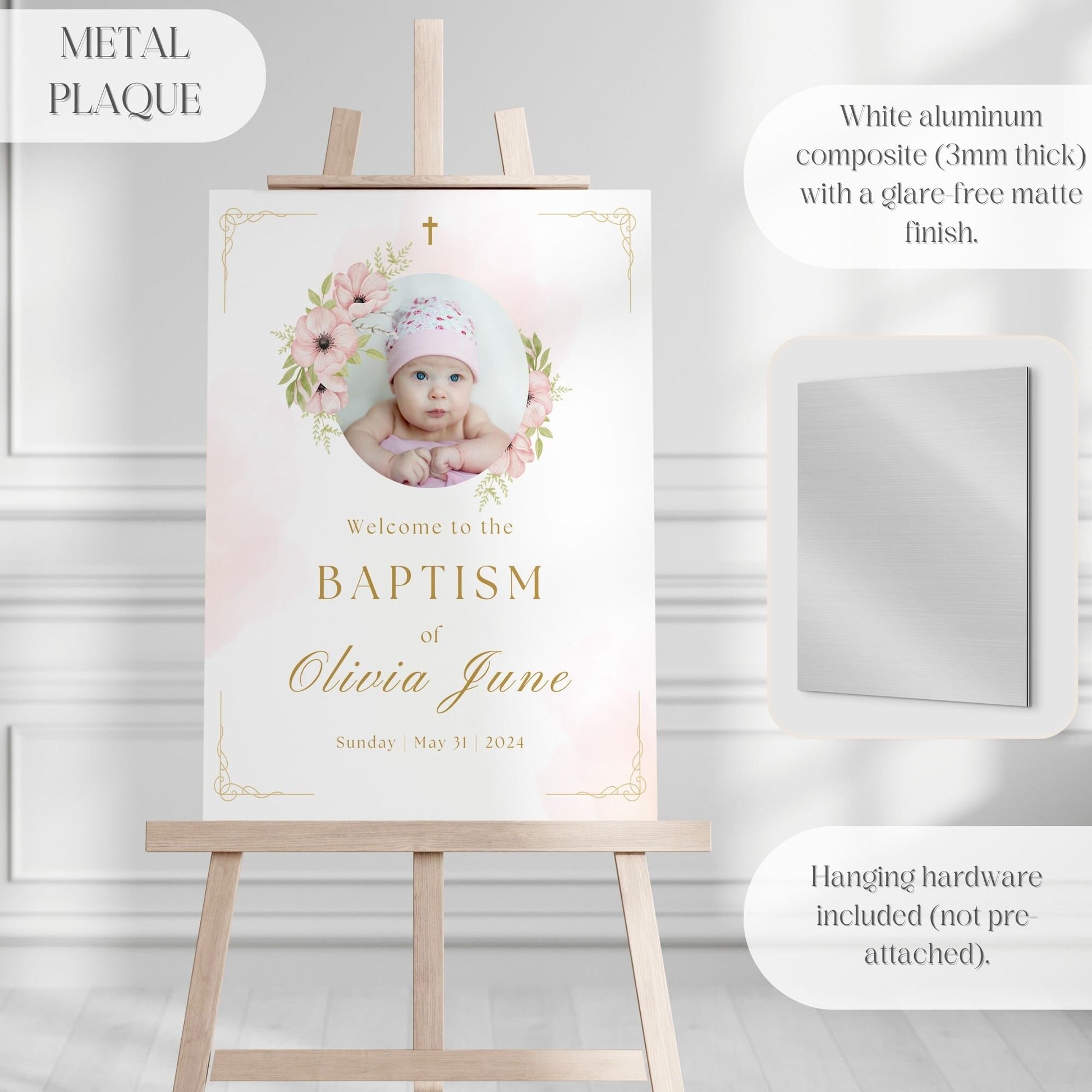 Pink Floral Photo Baptism Welcome Sign - Magnolia Dane Co.