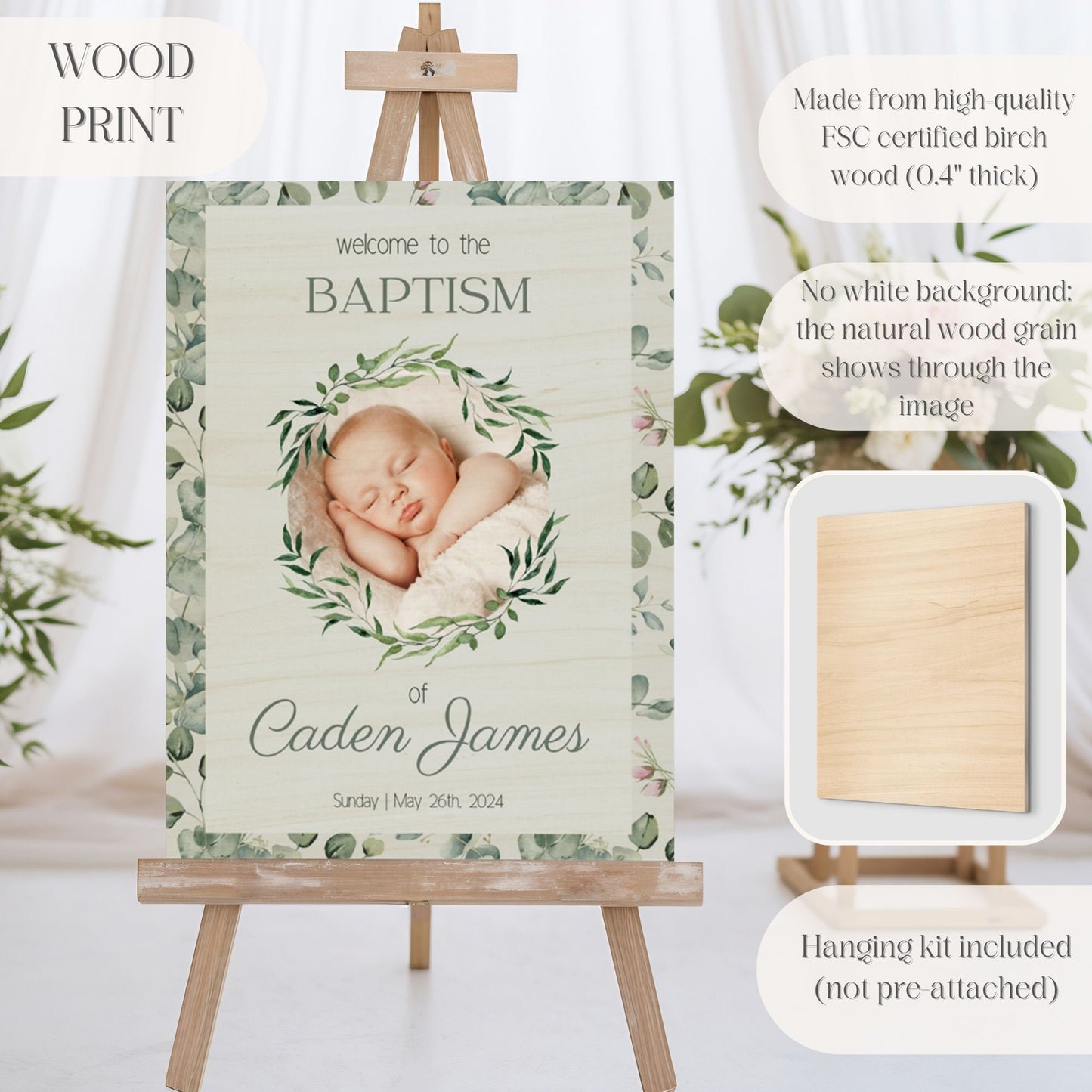 Gender Neutral Leaves Photo Baptism Welcome Sign - Magnolia Dane Co.