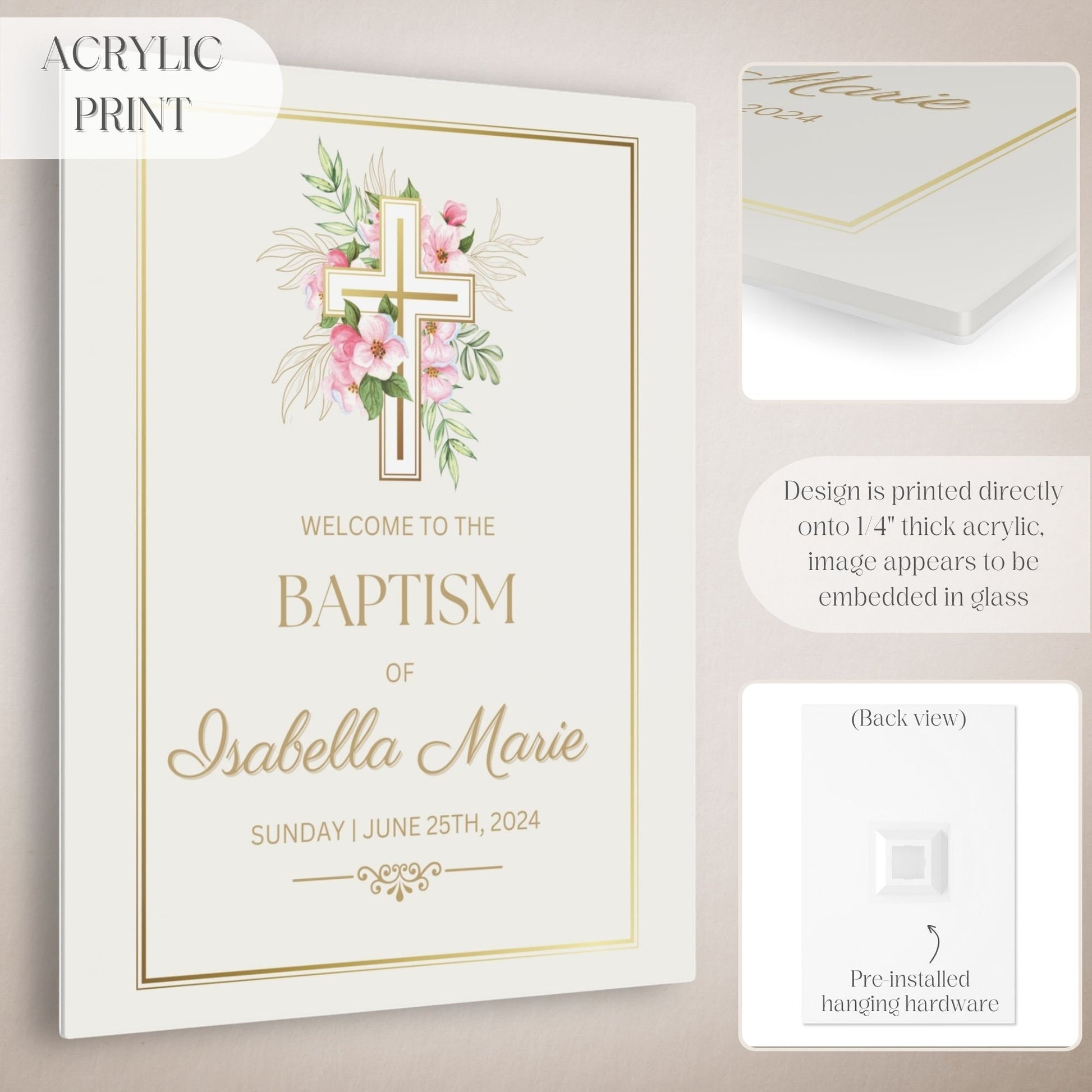 Gold Floral Baptism Welcome Sign - Magnolia Dane Co.