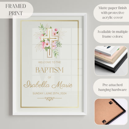 Gold Floral Baptism Welcome Sign - Magnolia Dane Co.