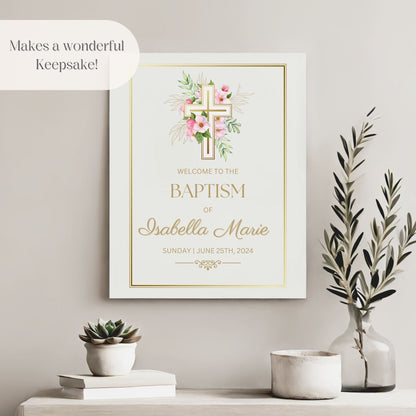 Gold Floral Baptism Welcome Sign - Magnolia Dane Co.