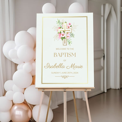 Gold Floral Baptism Welcome Sign - Magnolia Dane Co.