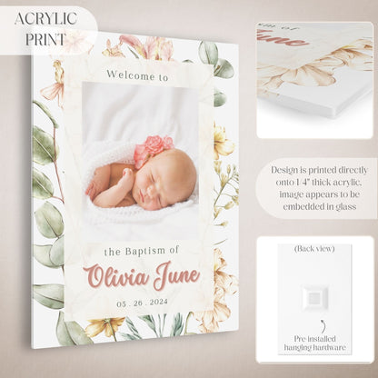 Modern Floral Photo Baptism Welcome Sign - Magnolia Dane Co.