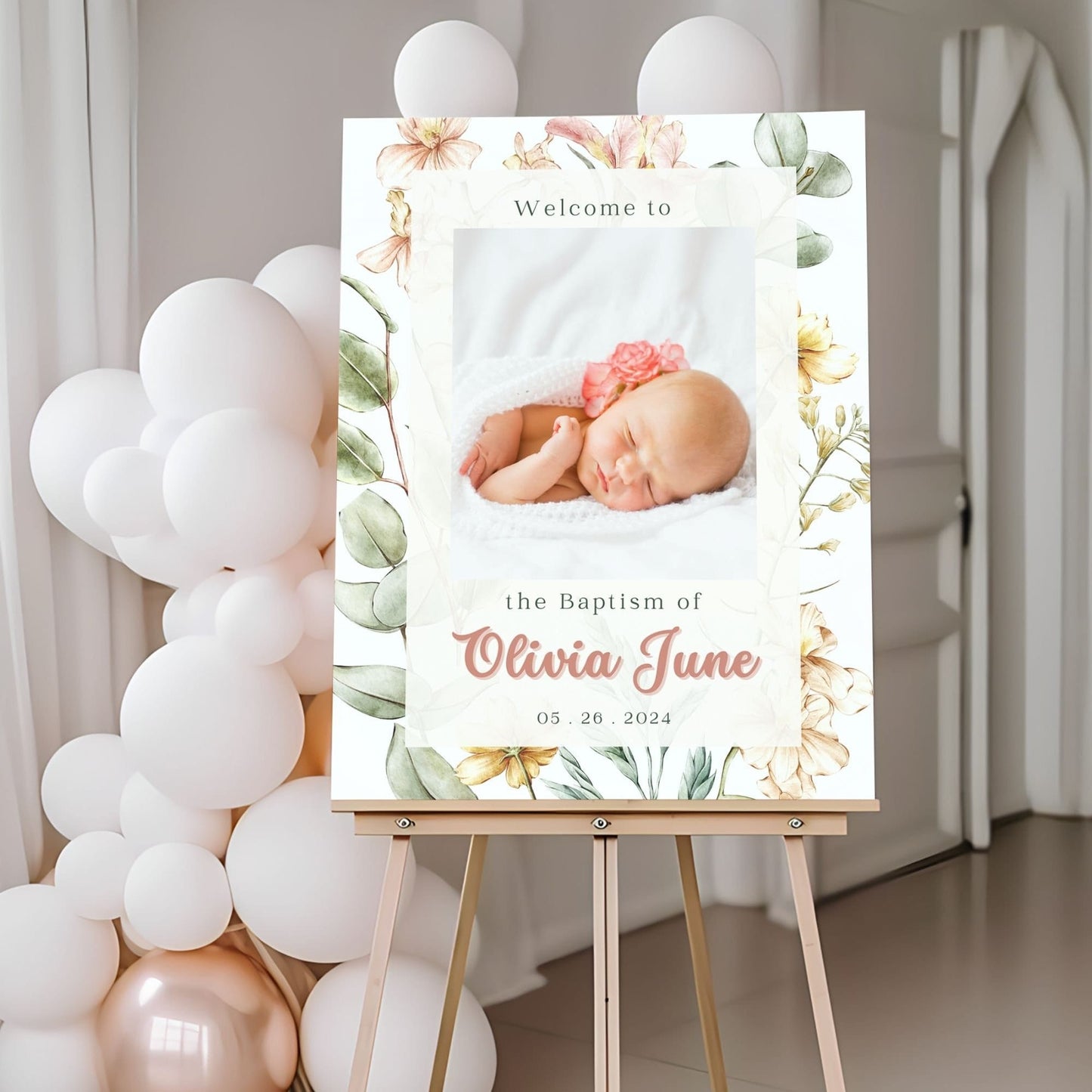 Modern Floral Photo Baptism Welcome Sign - Magnolia Dane Co.