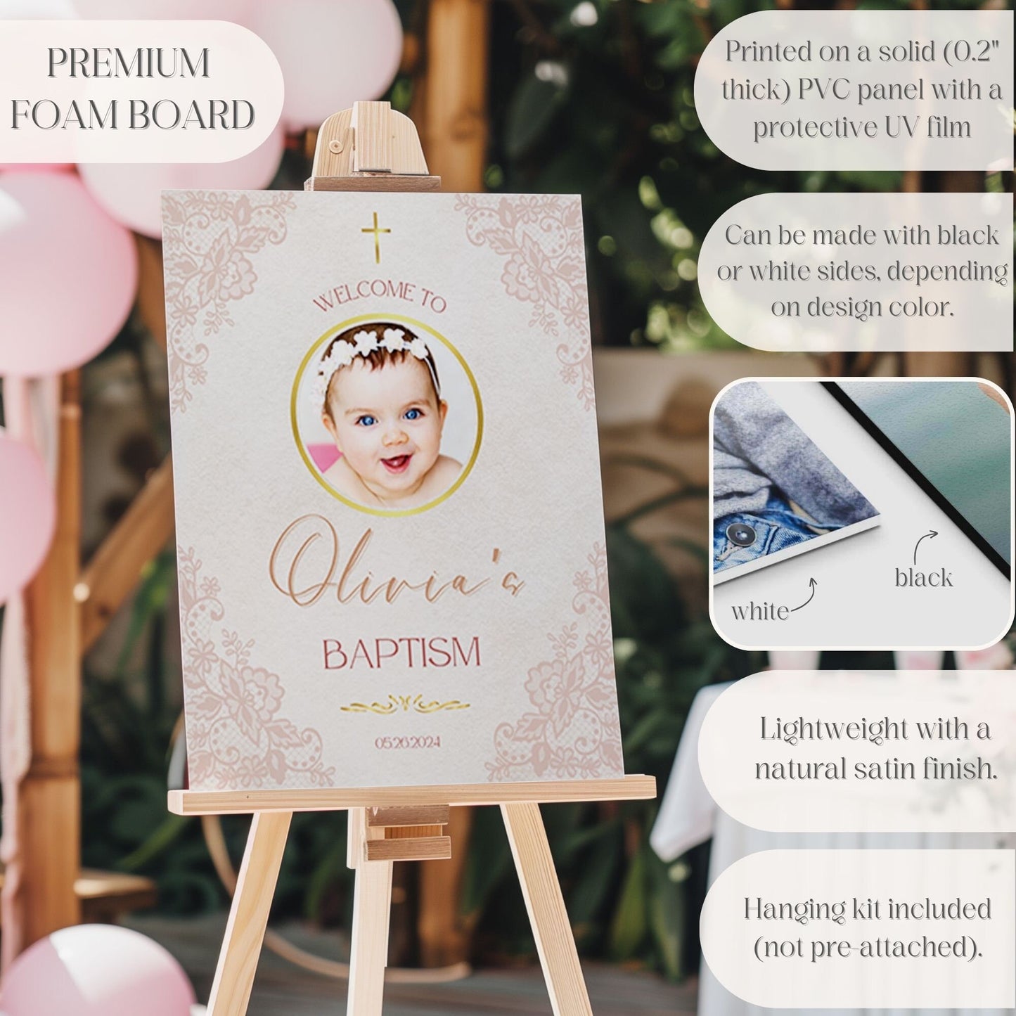 Delicate Lace Photo Baptism Welcome Sign - Magnolia Dane Co.