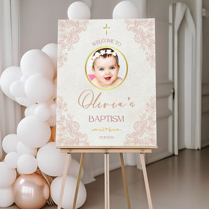 Delicate Lace Photo Baptism Welcome Sign - Magnolia Dane Co.