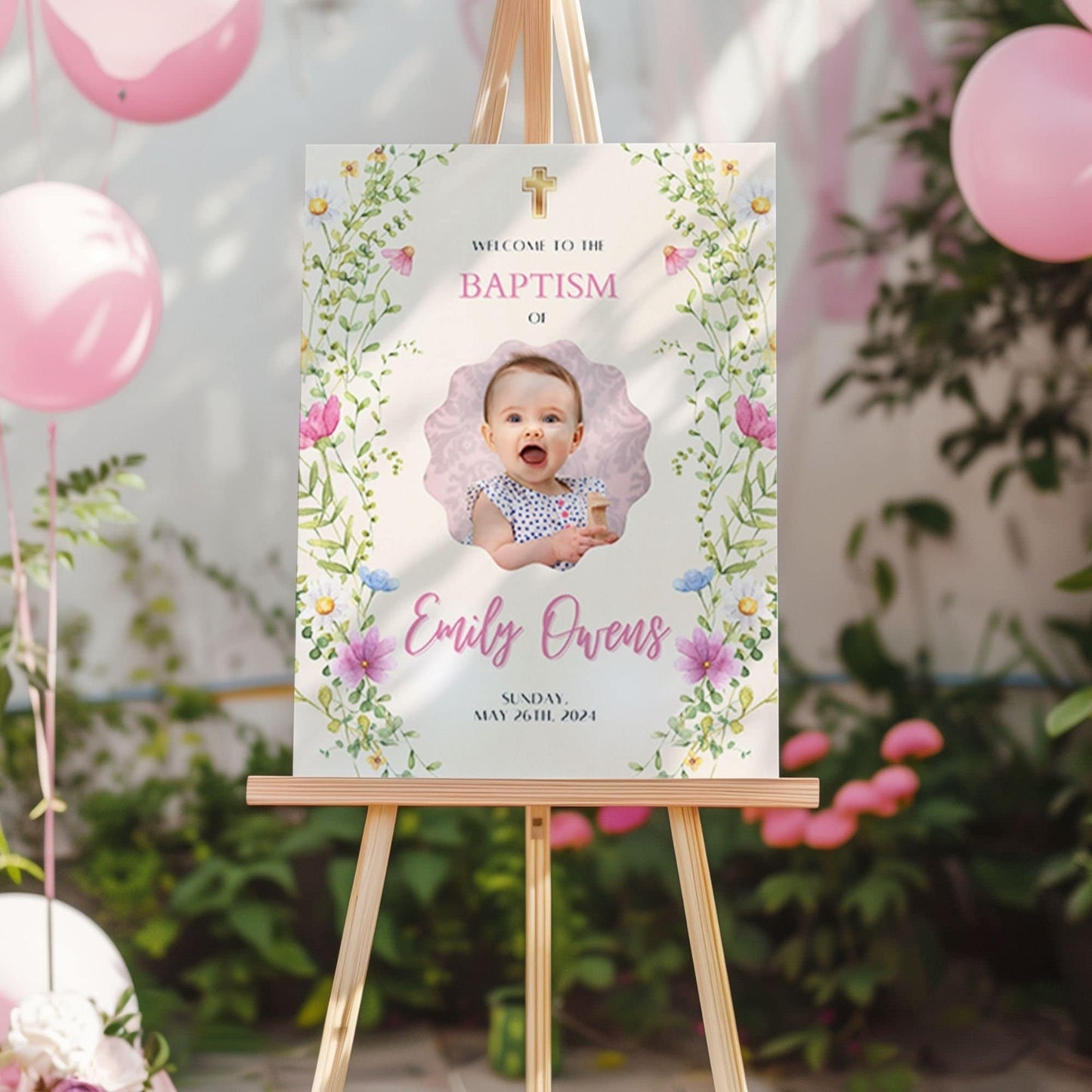 Bright Florals Photo Baptism Welcome Sign - Magnolia Dane Co.