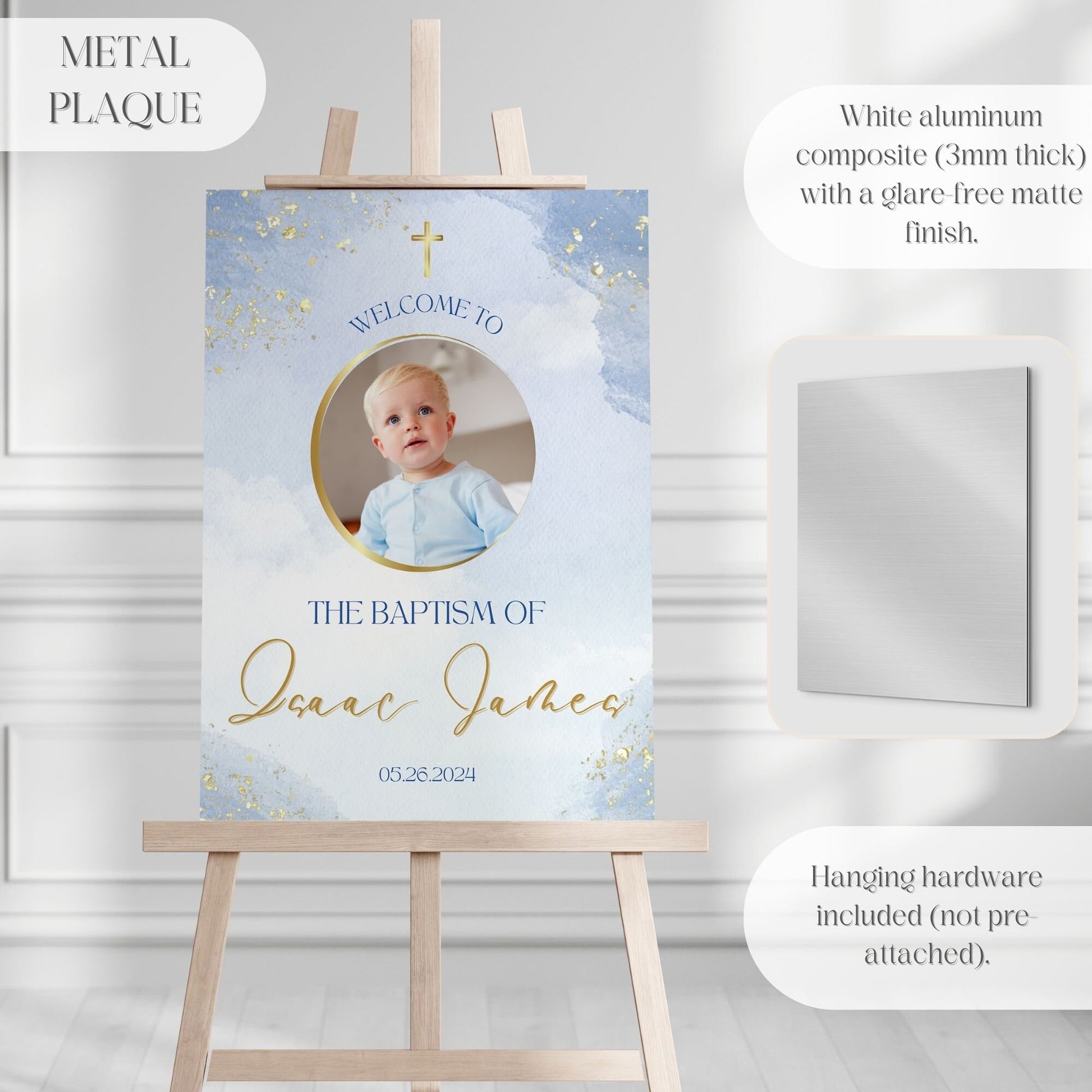 Blue & Gold Photo Baptism Welcome Sign - Magnolia Dane Co.