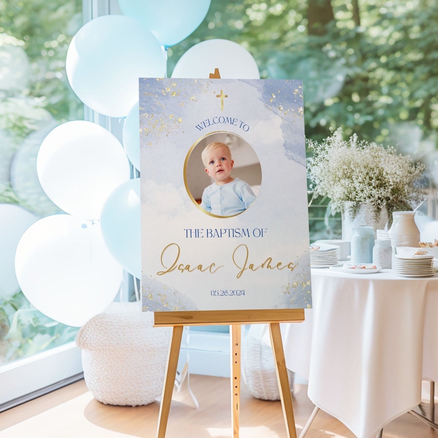 Blue & Gold Photo Baptism Welcome Sign - Magnolia Dane Co.