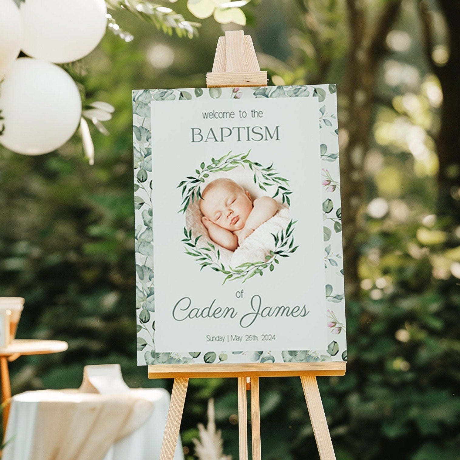 Gender Neutral Leaves Photo Baptism Welcome Sign - Magnolia Dane Co.