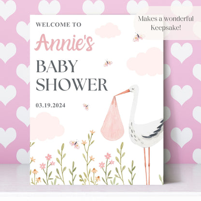 Pink Stork Baby Shower Welcome Sign - Magnolia Dane Co.