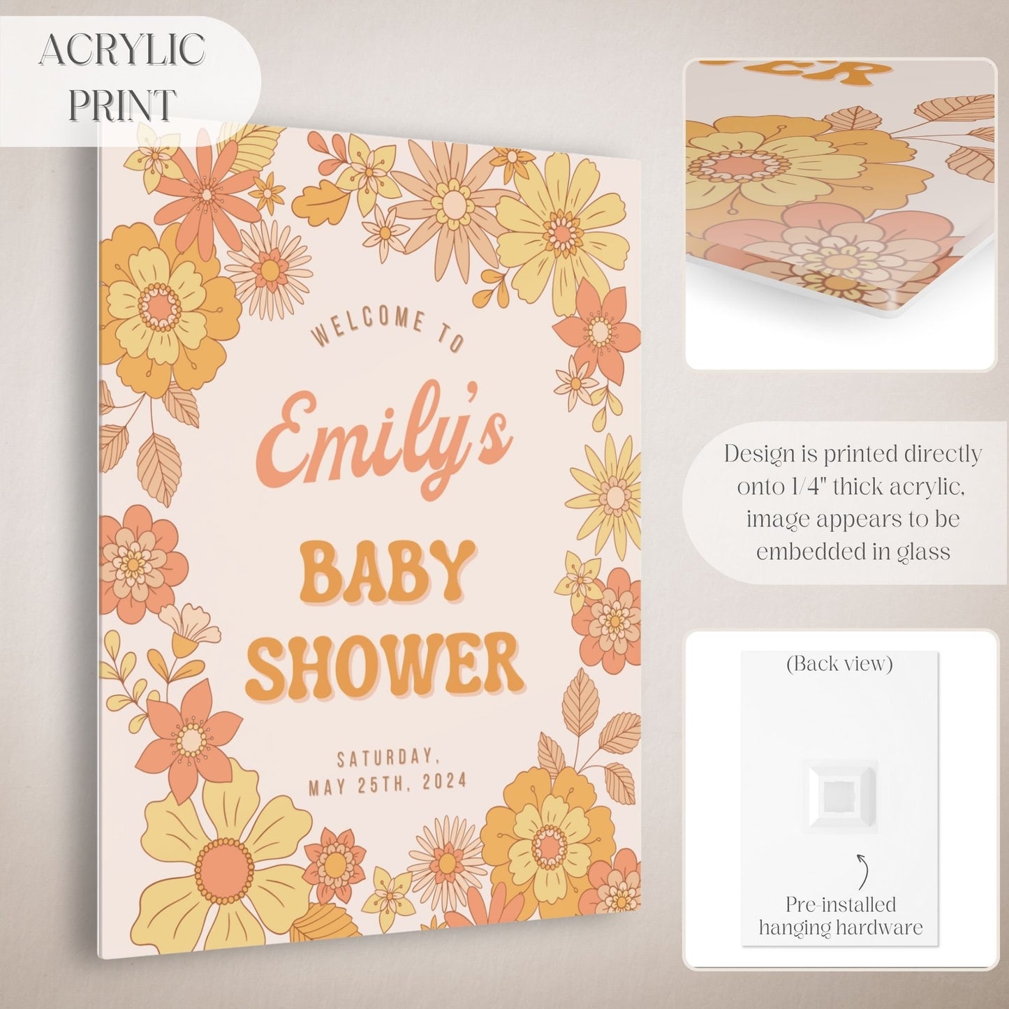 Groovy Flowers Baby Shower Welcome Sign