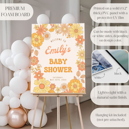 Groovy Flowers Baby Shower Welcome Sign