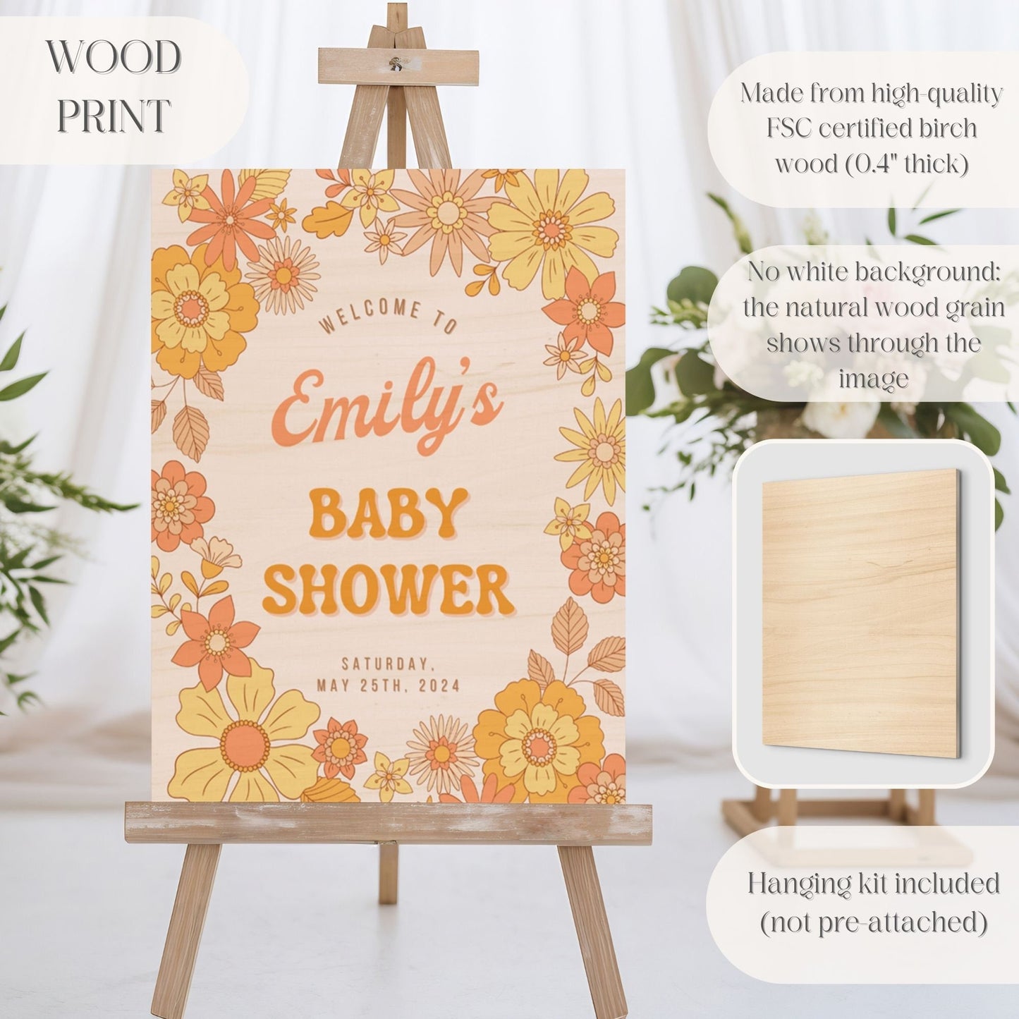 Groovy Flowers Baby Shower Welcome Sign