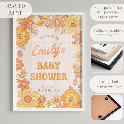 Groovy Flowers Baby Shower Welcome Sign