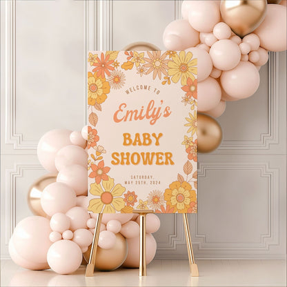 Groovy Flowers Baby Shower Welcome Sign