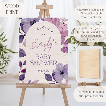 Purple Floral Baby Shower Welcome Sign