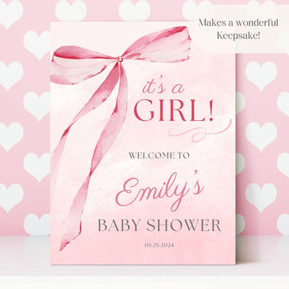 Pink Bow Coquette Baby Shower Welcome Sign