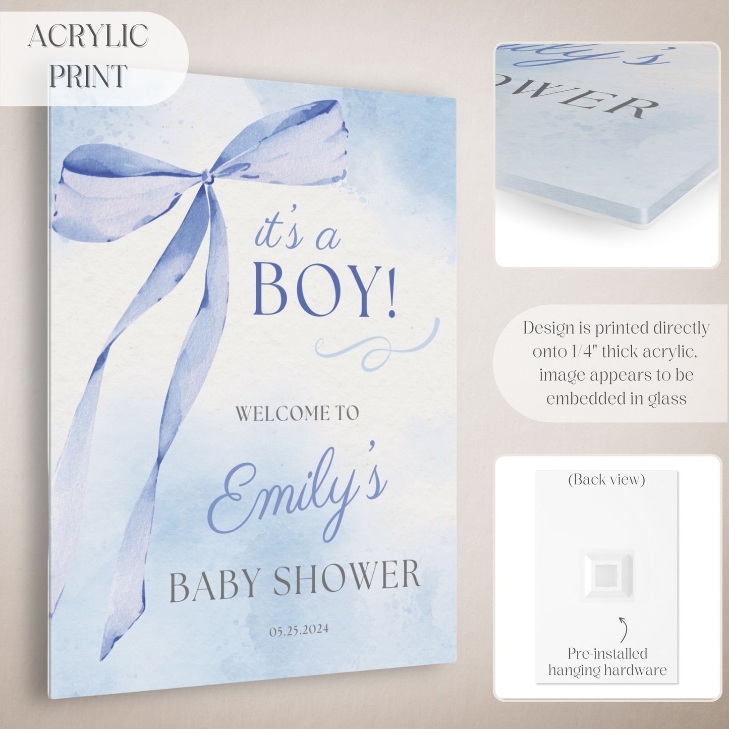 Blue Bow Coquette Baby Shower Welcome Sign - Magnolia Dane Co.