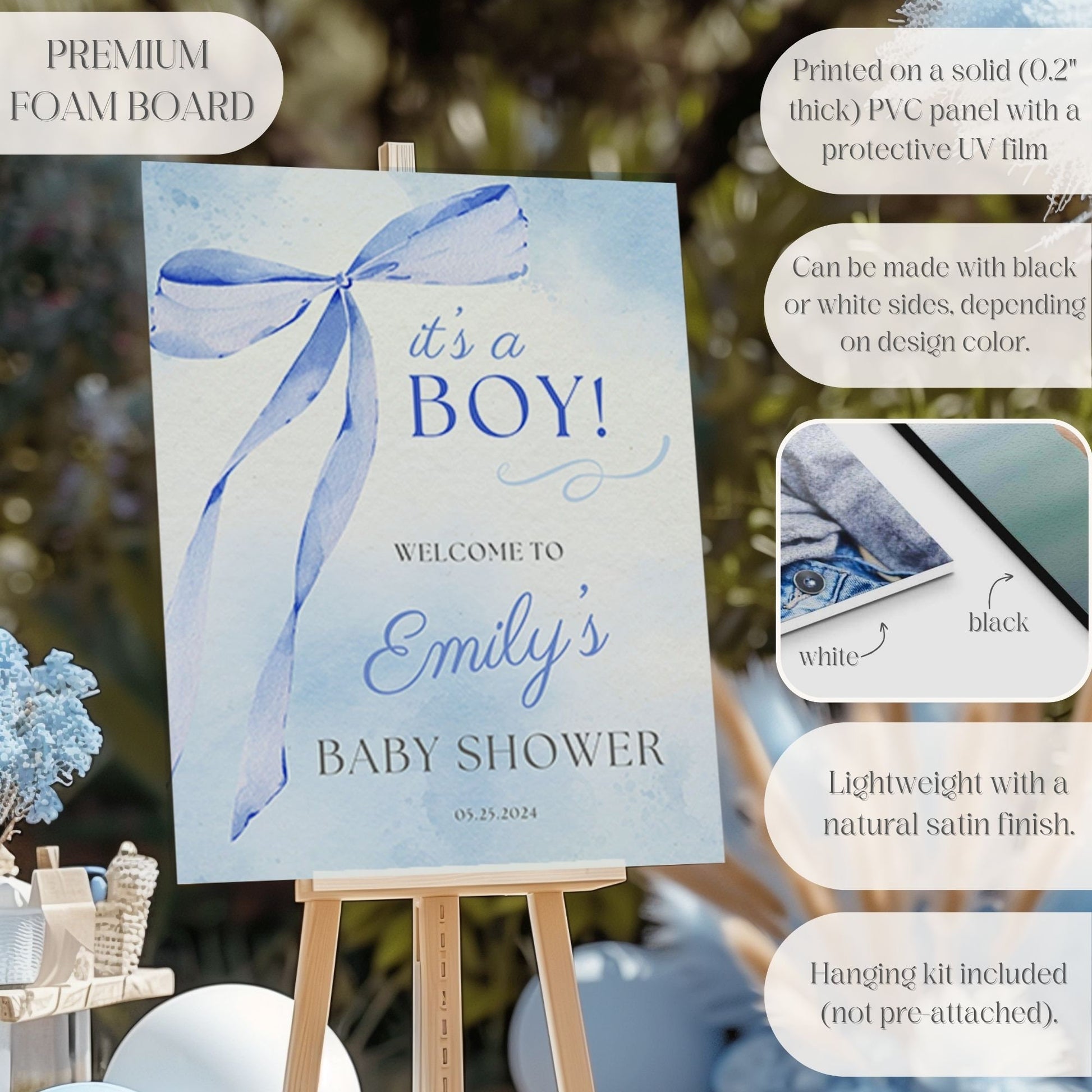 Blue Bow Coquette Baby Shower Welcome Sign - Magnolia Dane Co.