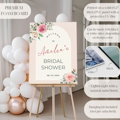 Pink Floral Arch Bridal Shower Welcome Sign - Magnolia Dane Co.