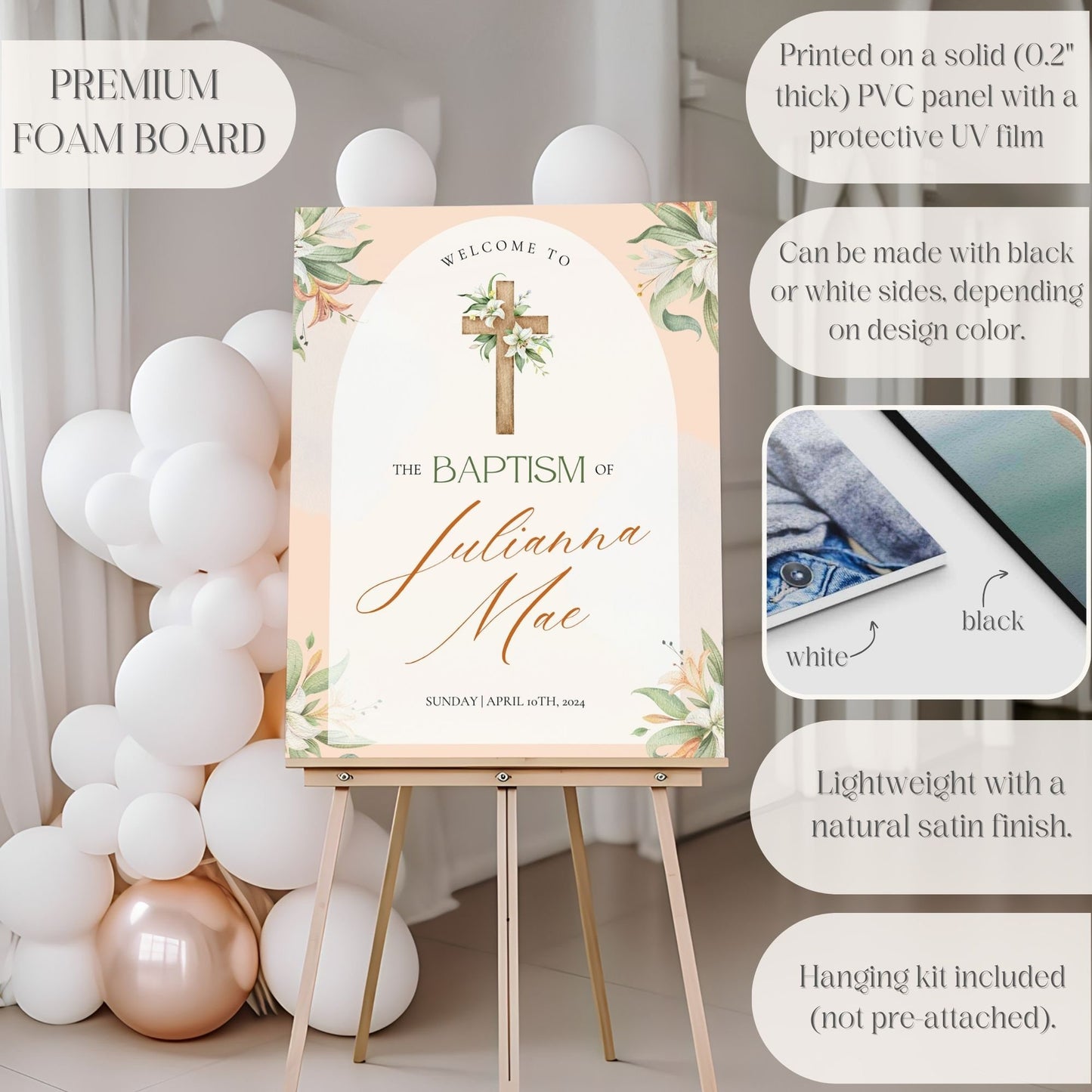 Peach Floral Baptism Welcome Sign - Magnolia Dane Co.